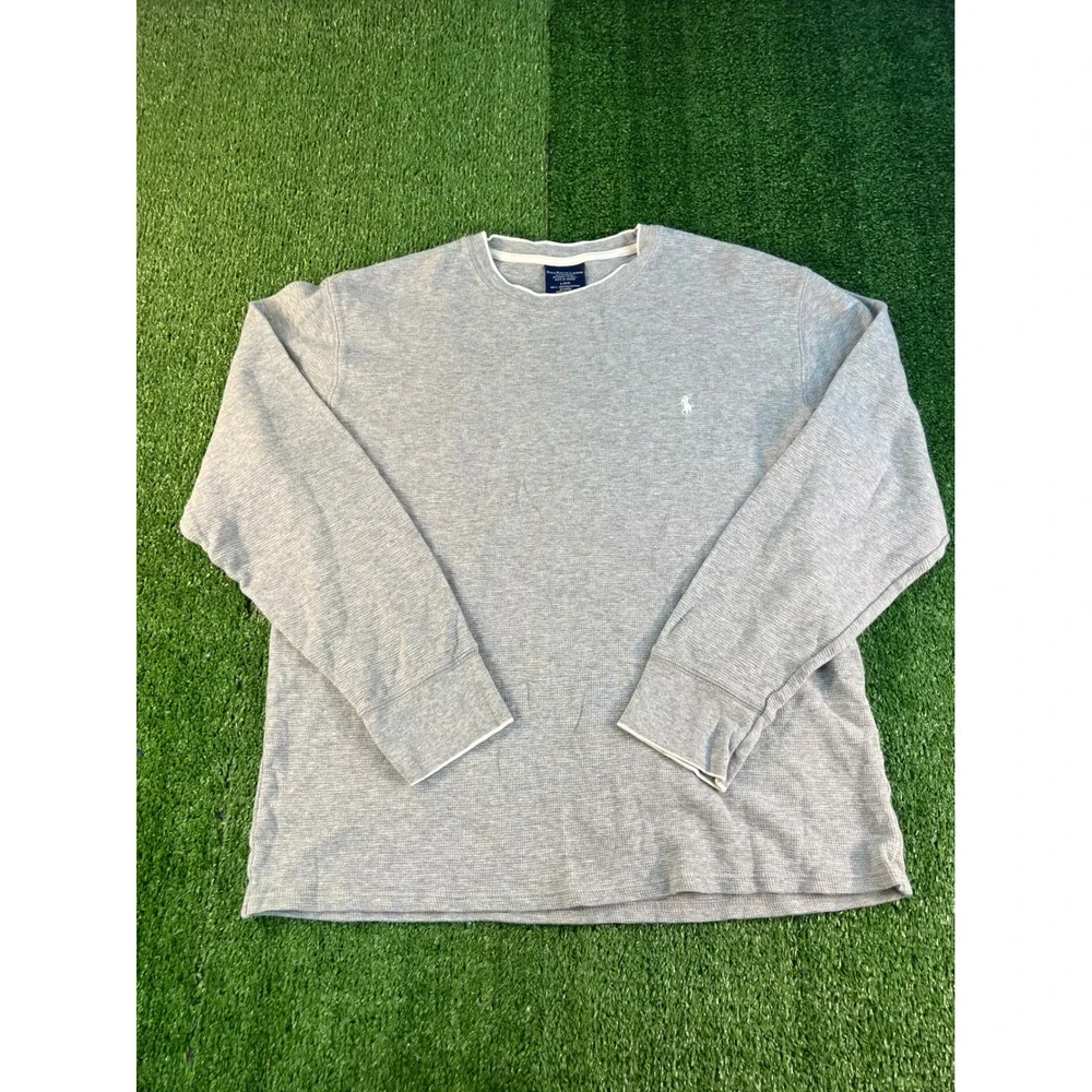 Polo Ralph Lauren Mens Gray Waffle Knit Long Sleeve Shirt Large Pony Logo